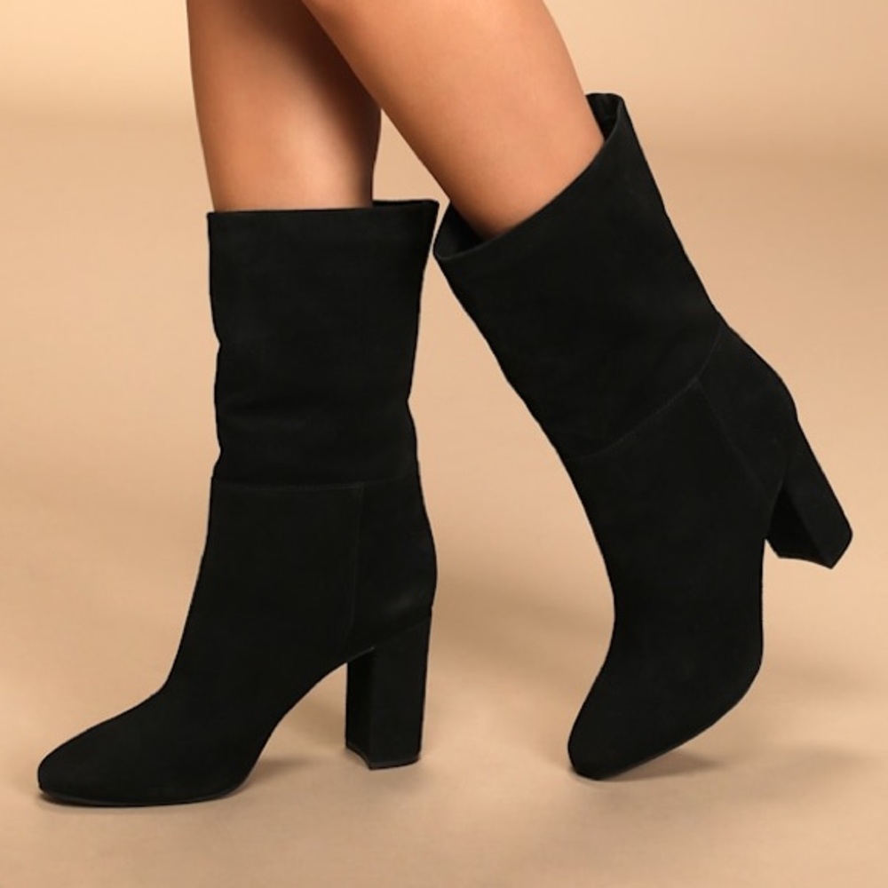 Chinese Laundry Black Faux Suede Midi Boots size 7